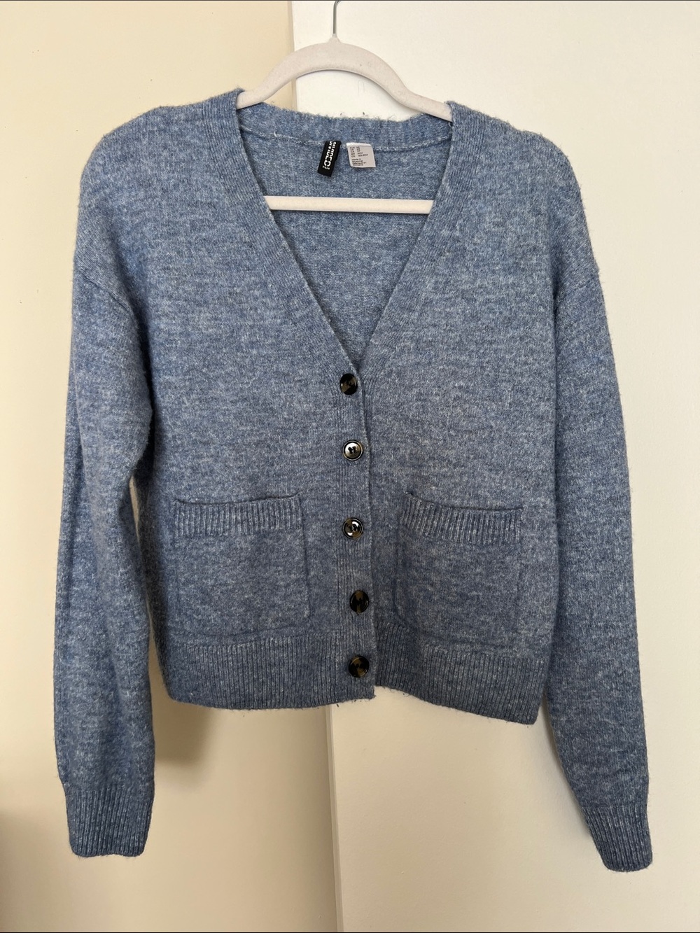 Heathered Light Blue V-Neck Button Front Cardigan